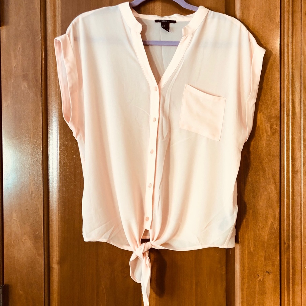 Forever 21 Pale Pink Button Tie Sheer Shirt